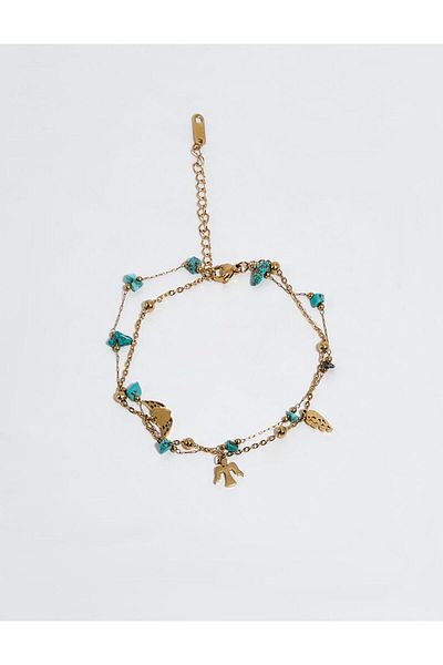 Kayra Natural Stone Detailed Anklet Gold