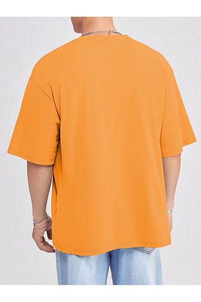 DUBU BUTİK Basic Single Jersey T-Shirt - Orange Oversize Crew Neck T-Shirt