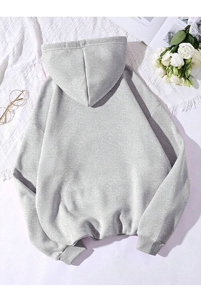 Sweetline Απλό φούτερ χωρίς σχέδια - Γκρι Oversize Χειμερινή χοντρή κουκούλα