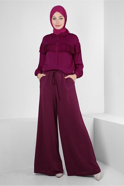 Alvina Buttoned Cuffed and Ruffle Detailed Tunic 43895