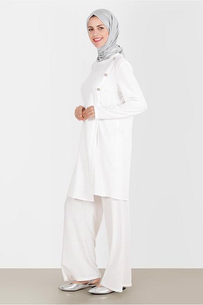 Alvina Ribbed Stone Detailed Double Trousers Set - 42882