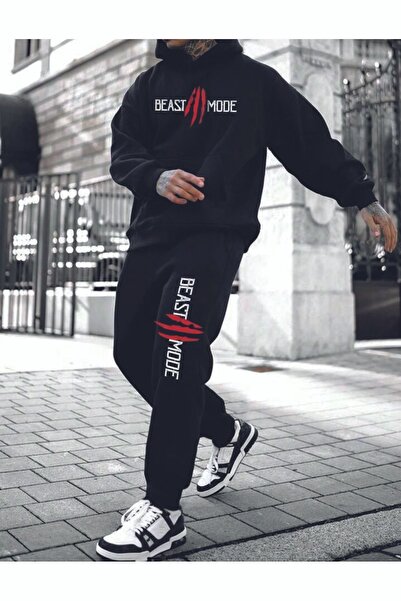 Mythologie Sweatshirt Sweatpants Jogger - Black Printed Bottom Top Sweatpants Set Hooded