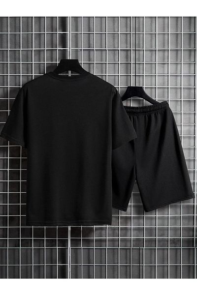 Mythologie New York T-shirt Shorts - Black Shorts T-Shirt Bottom Top Set Printed Oversize Crew Neck