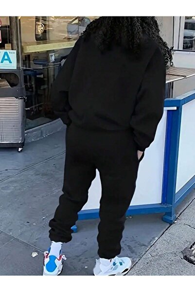 Mythologie Φούτερ Blessed Heart Sweatshirt Jogger - Μαύρο σετ φούτερ με στάμπα με λαιμόκοψη