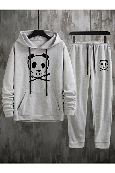 Mythologie Ανδρικό σετ αθλητικής φόρμας με λογότυπο γκρι Panda με κουκούλα