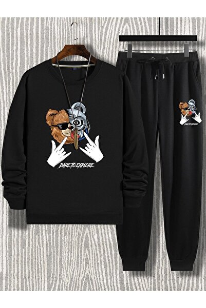 Mythologie Ανδρικό σετ αθλητικής φόρμας Dareto Explore με μαύρο χρώμα στο κάτω μέρος, Oversize Crew Neck