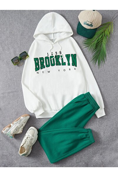 SeusCraft Σετ αθλητικής φόρμας με κουκούλα 1898 Brooklyn Green Jogger Λευκό φ...