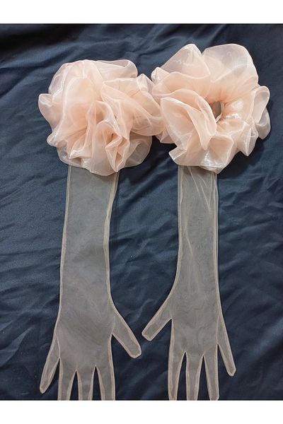 es moda shop Gemma Organza Ruffle Party Gloves Nude Color