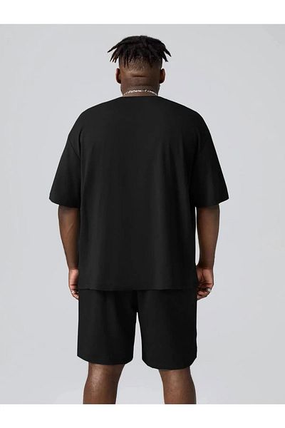 Mythologie Dareto Explore T-shirt Shorts - Black T-Shirt with Shorts Top and Bottom Set Printed Oversize Crew Neck