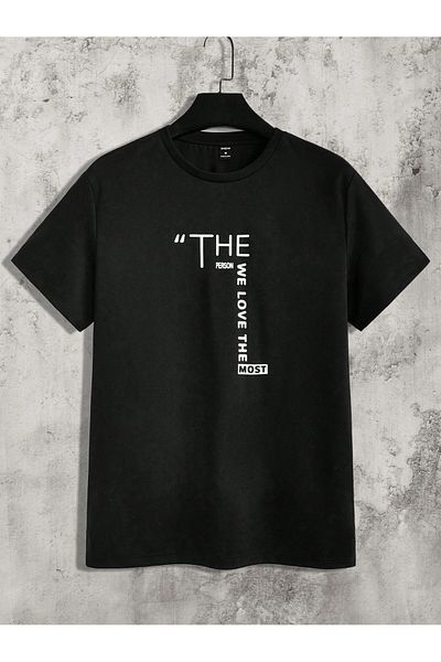 Mythologie The Person T-Shirt Combed Cotton Shorts - Black Bottom Top Set Printed Oversize Crew Neck