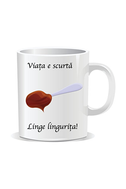 OEM Cana albă personalizată, Viața este scurtă, linge lingura, INOVATIX®. 330 ml