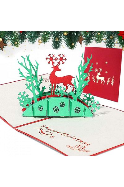 Karll 3D Christmas card, cardboard, white/green/red, 15 x 15 cm
