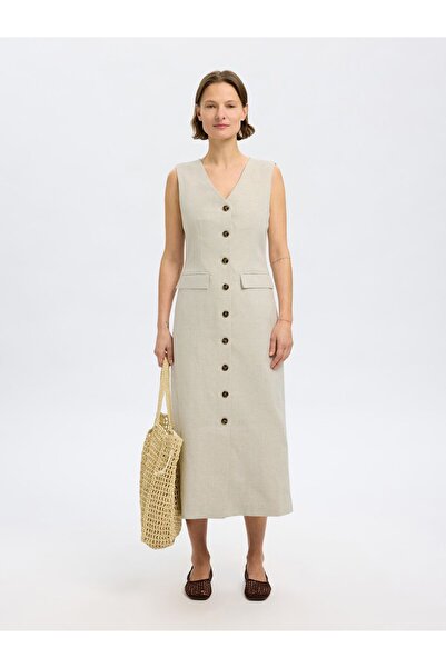 Selected Femme Kleid aus Leinengemisch Ärmelloses