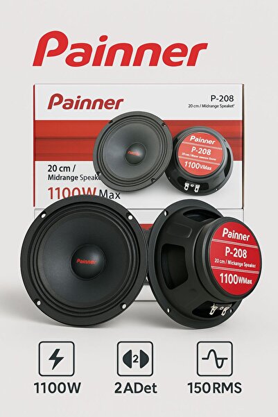 Painner P-208 1100 Watt 150 Rms 20 Cm Midrange Oto Hoparlör 2 Adet Amfi Uyumlu