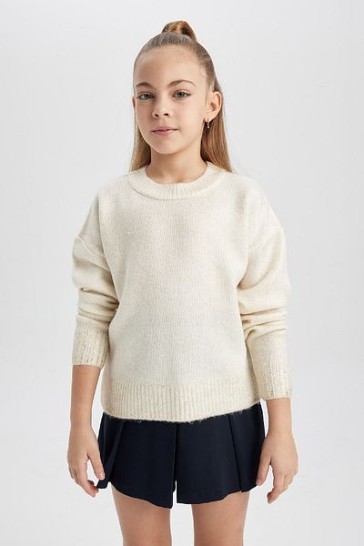 DeFacto Girl's Crew Neck Knitwear Sweater B4068A823Wn