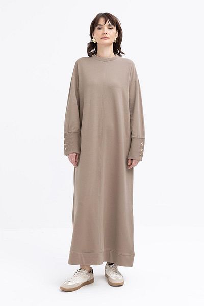 ALLDAY Mink-Cuff Thick Ribbed Button Detailed Lycra Dress