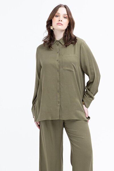 ALLDAY Khaki-Pocket Detailed Large Size Trousers Suit