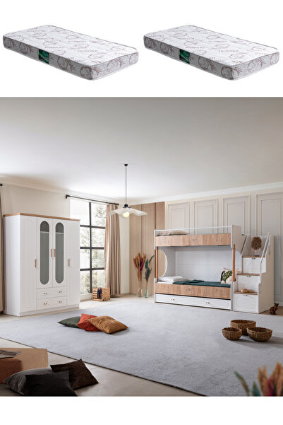 Setay Ranza, Vita Bohem Yavrulu Ceviz Ranza 4 Kapaklı Dolap 2 Adet Comfort Yatak