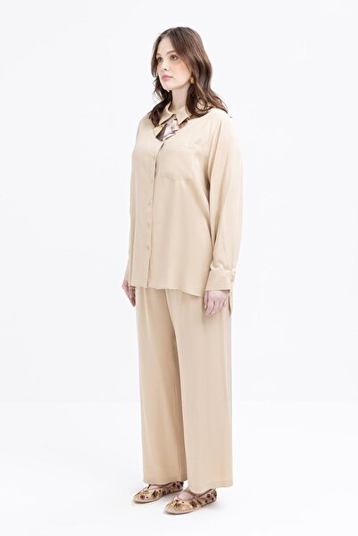 ALLDAY Beige-Pocket Detailed Plus Size Trouser Suit