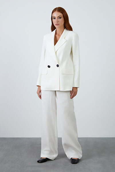 GİZİA Kontrast Düğme Detaylı Ceket Ve Palazzo Pantolonlu Ekru Takım
