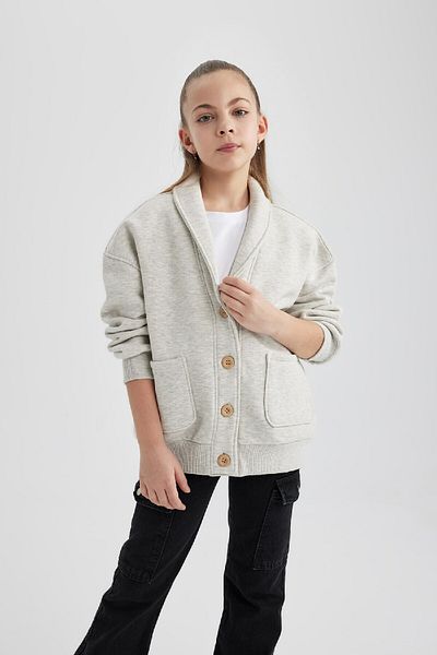 DeFacto Soft Furry Girl's Cardigan - Jacket Collar, Buttoned B9932A824Sp