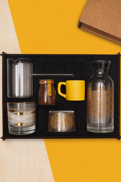 TrendHediye Premium Hediye Kutusunda & Cam Surahi, Cezve,Yaldızlı Cam Mum, Fi...