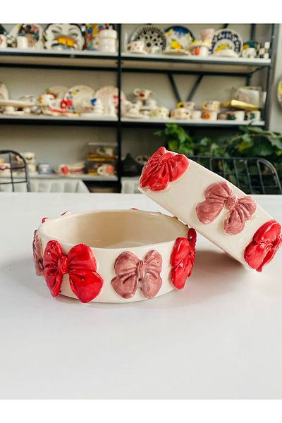 Banuart Handmade Snack Bowl with Ribbon Breakfast Ceramic Bowl