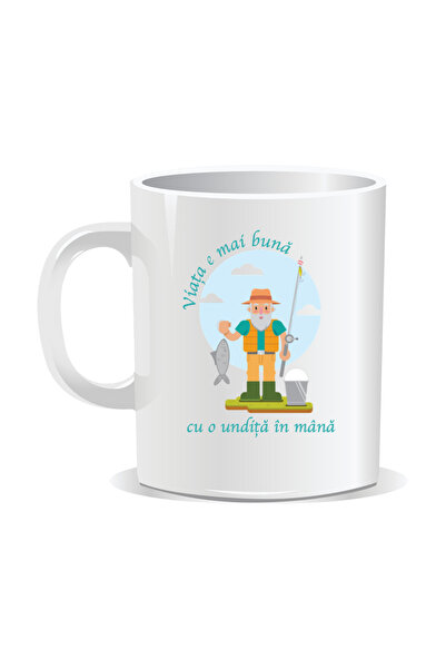 OEM Cana albă personalizată, Viața este mai bună cu o undiță în mână, INOVATI...