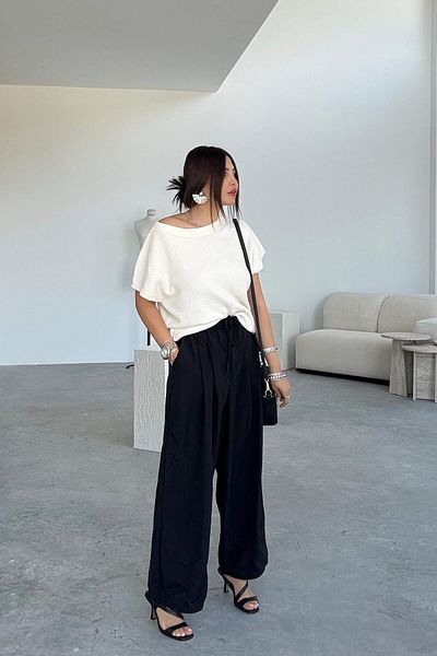 ELVAN TOLON Black Parachute Casual Trousers
