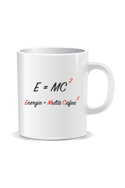 OEM Εξατομικευμένη λευκή κούπα καφέ, E=MC2, INOVATIX®. 330 ml