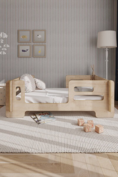zeo wood design Mdflam Modern Montessori Çocuk Yatak, Baza, Karyola- Safir Meşe