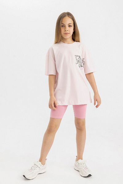 DeFacto Girls Oversize Wide Fit Crew Neck Printed Short Sleeve T-Shirt C4942A824Sm