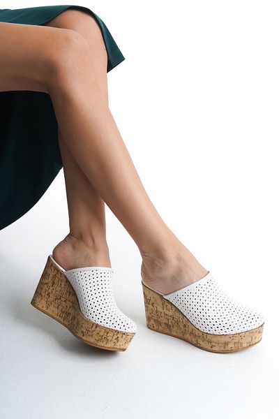 bolemo White Women's Closed Toe Sabu Wedge Heel Slippers