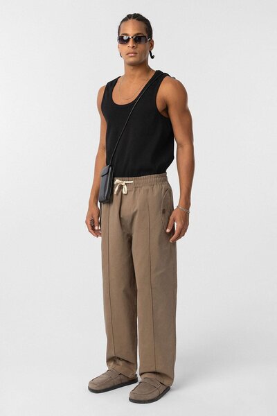 VAMOSCLO Bağcıklı Baggy Gabardin Pantolon Vizon