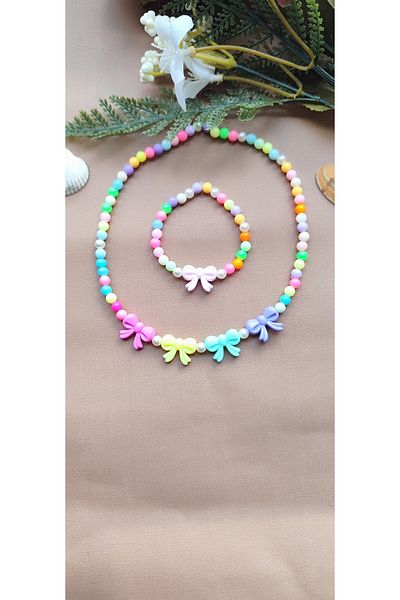 MYSTERY TAKI AKSESUAR Children's Elastic Bow Necklace Bracelet Set