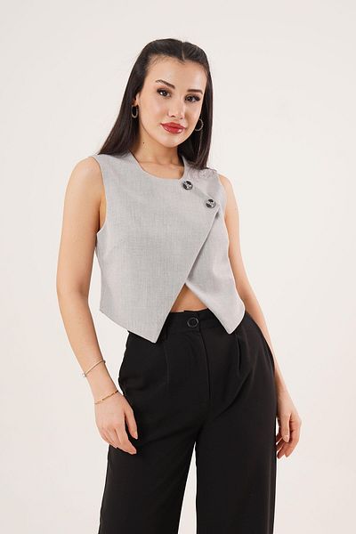 Hipo Trend Double Button Cross Model Gray Vest