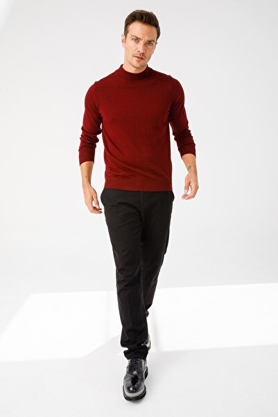 Desen Triko Men's Basic Half Turtleneck Thin Knitwear Sweater Dark Red