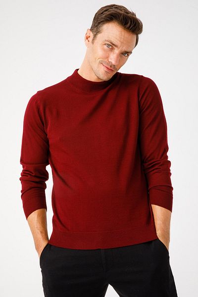 Desen Triko Men's Basic Half Turtleneck Thin Knitwear Sweater Dark Red