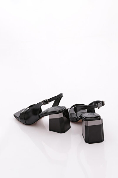 DGN Kadın Şeritli Bilekten Bağlama Topuklu Ayakkabı Siyah Siyah 51221033