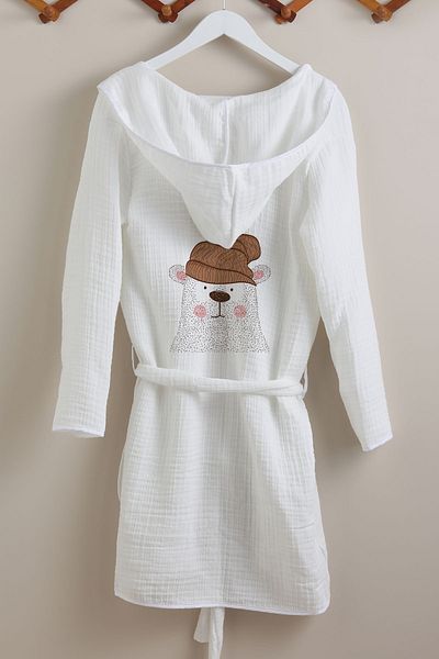 Tuğba Kuğu 4 Layer Muslin Bathrobe - Young Series - Polar Bear with Brown Hat