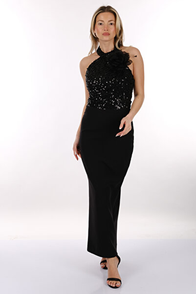 ANKYRA Boyundan Bağlamalı Pullu Balık Kesim Abiye Elbise 25Y3605