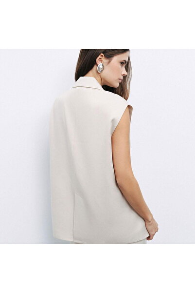 Nocturne Women's Comfortable Fit Single Button Notch Collar Pocket Detailed Beige Vest N25Yn7055-Beige