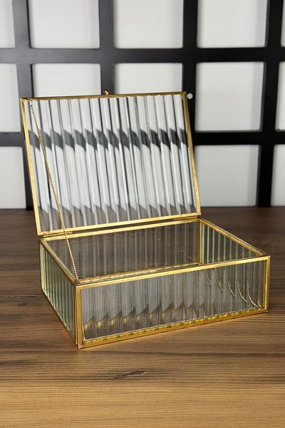rubihome 18 cm Gold Detailed Glass Luxury Small Size Jewelry and Jewelry Box - 1 Piece