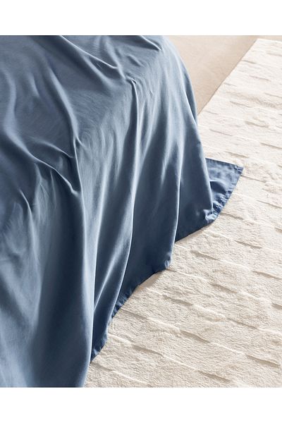 Madame Coco Ciel Double 100% Cotton Elasticless Satin Bed Sheet - Dark Blue