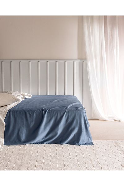 Madame Coco Ciel Double 100% Cotton Elasticless Satin Bed Sheet - Dark Blue