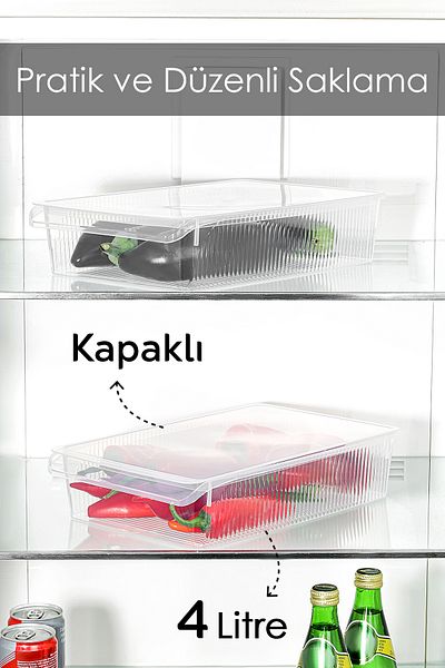 Meleni Home 2 Storage Containers with Lids - Organizer Organizer Fruit Vegetable Ration Container Storage Box 4 Liters