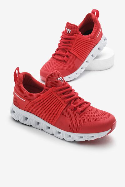 Tonny Black Unisex Red Design Thermo Sole Striped Breathable Fabric Lace-Up Sports Shoes