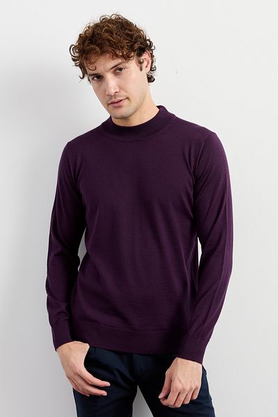 Desen Triko Ανδρικό Basic Half Fisherman Slim Knitwear Πουλόβερ Κόκκινο Μωβ