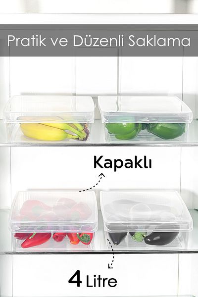 Meleni Home 4 Pieces Clamshell Cabinet Refrigerator Organizer - Refrigerator Organizer Fruit Vegetable Storage Container 4 Lt