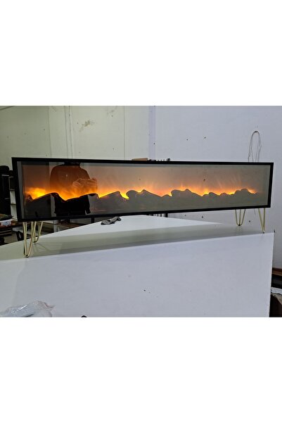 Butik Tv Ünitesi & Sehpası Full Şömineli Siyah 170cm Bluetootlu Ses Sistemi Mdf Gold Metel Ayaklı